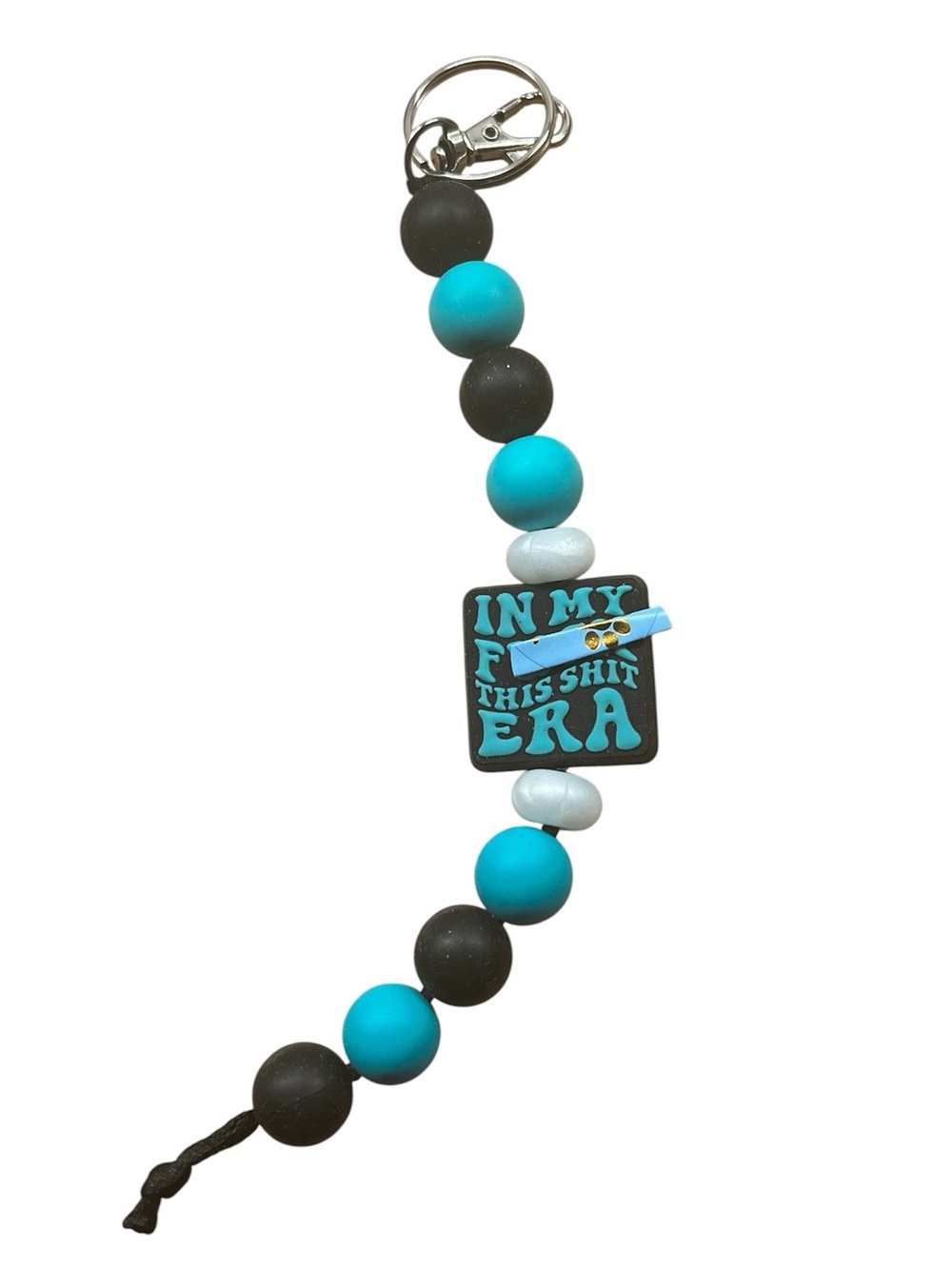 Hard Rubber Beaded Keychain Charm 'In My F**k This S**t Era' Square Tag